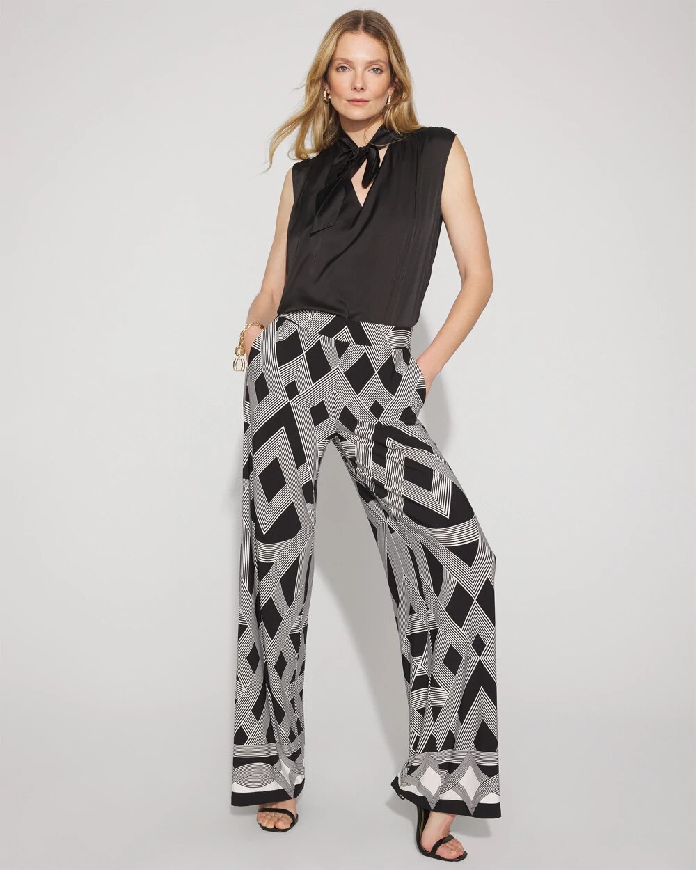 Geometric Print Matte Jersey Wide-Leg Pant | White House